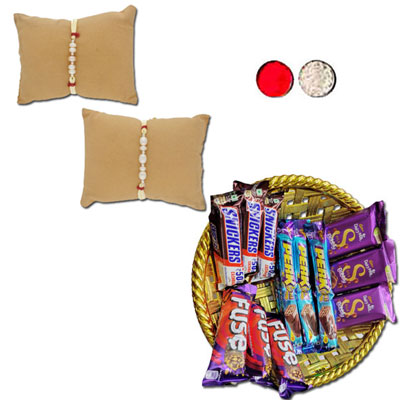 "Symphony Pearls Rakhi Combo - JPRAK-23-06( 2 Rakhis), Choco Thali - code RC04 - Click here to View more details about this Product